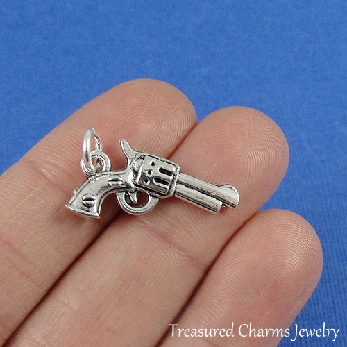 Silver Pistol Charm – Police Officer Gun Owner Revolver Pendant NEW