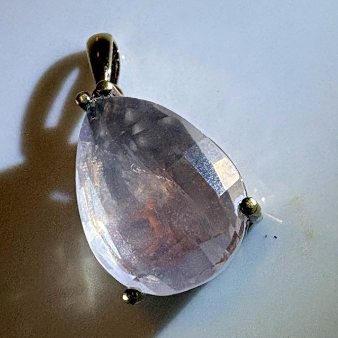 Vintage Karis Teardrop Crystal Prong-Set Charm Pendant, Gold Bond/Tone Metal