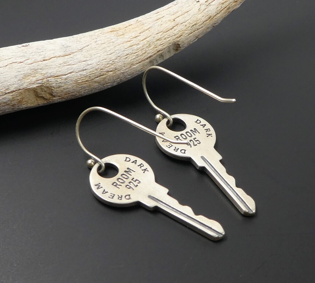 Antiqued Solid 925 Sterling Silver Door Key Drop Earrings Modern Unique Gothic
