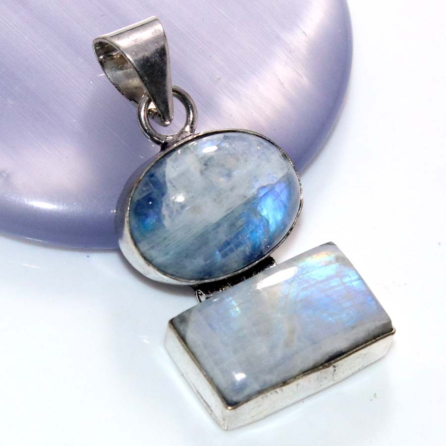 Rainbow Moonstone 925 Silver Plated Pendant 1.5″ Party Theme Jewelry Trendy JW