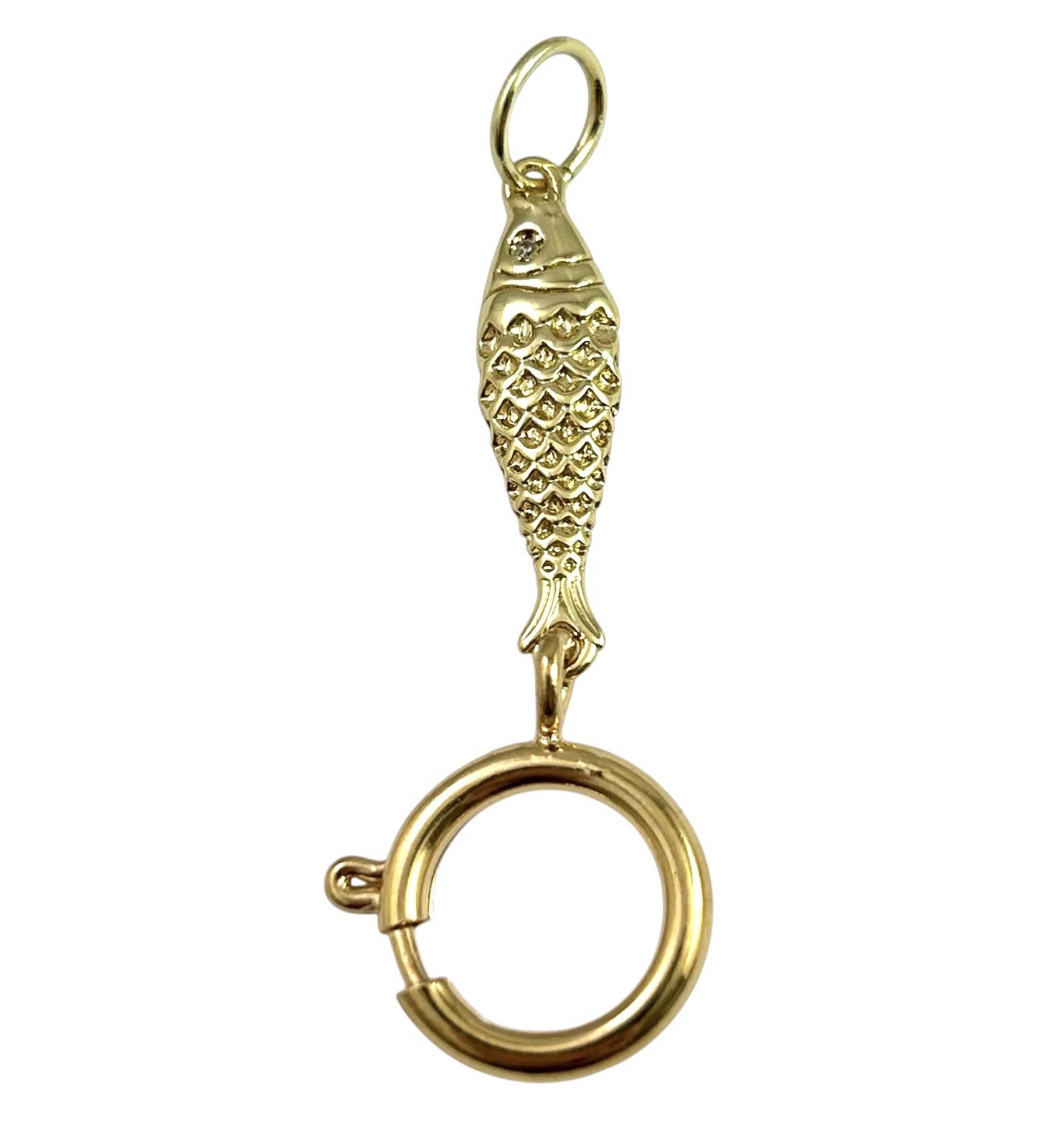 Fish Charm Holder Spring Ring Clasp Nautical Pendant Gold Plated Jewelry