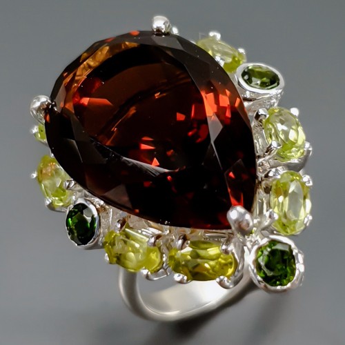 Handmade 24 ct+ Natural Cognac Quartz Ring 925 Sterling Silver Size 8.5 /R468720