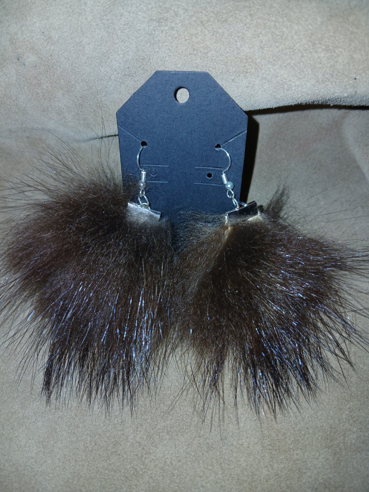 Raccoon Fur Dangle Drop Earrings Hook Closure Fashion Jewelry