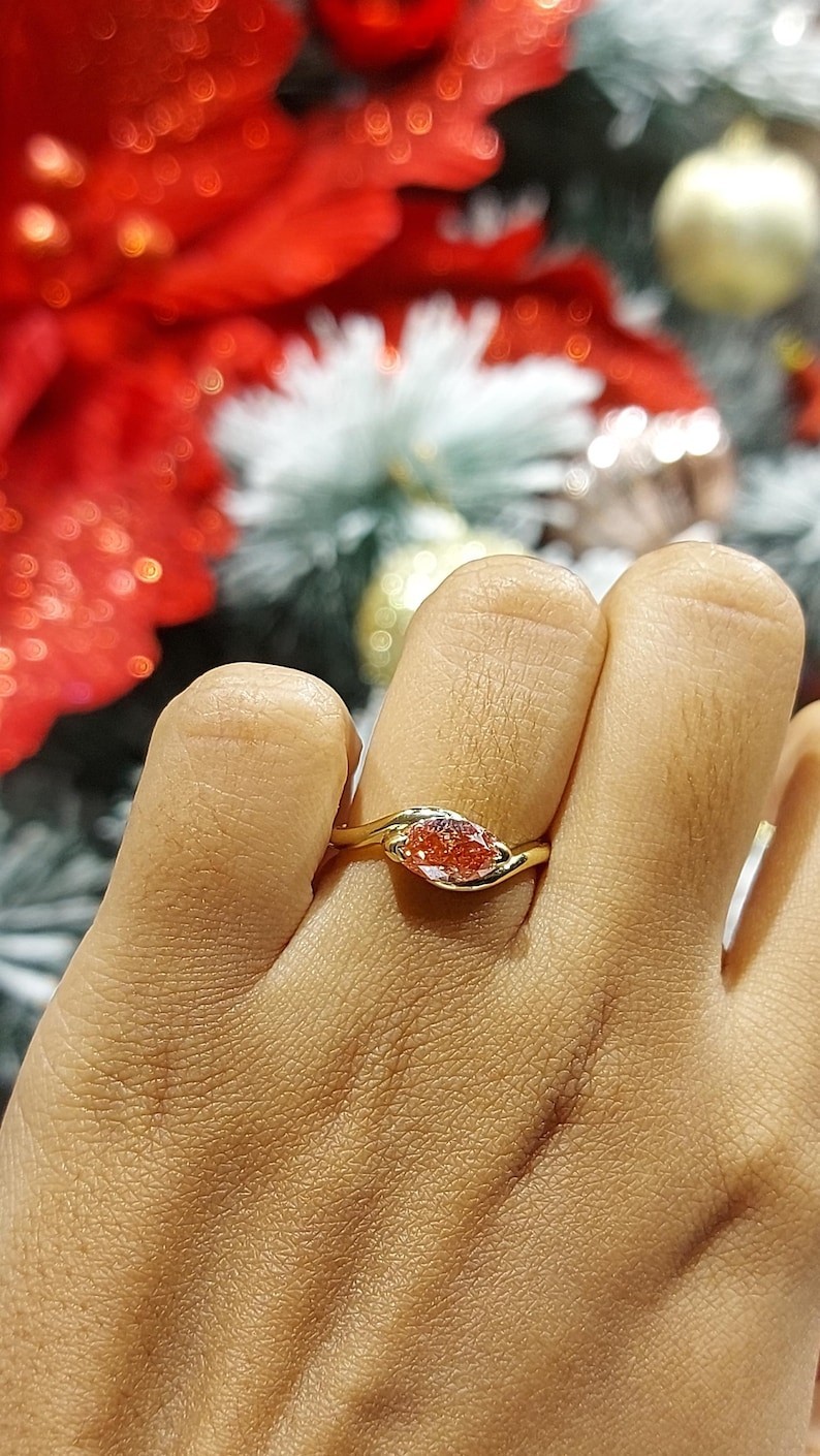 Pink Marquise Cut CZ Diamond Engagement Ring Solitaire Half Bezel Set Jewelry