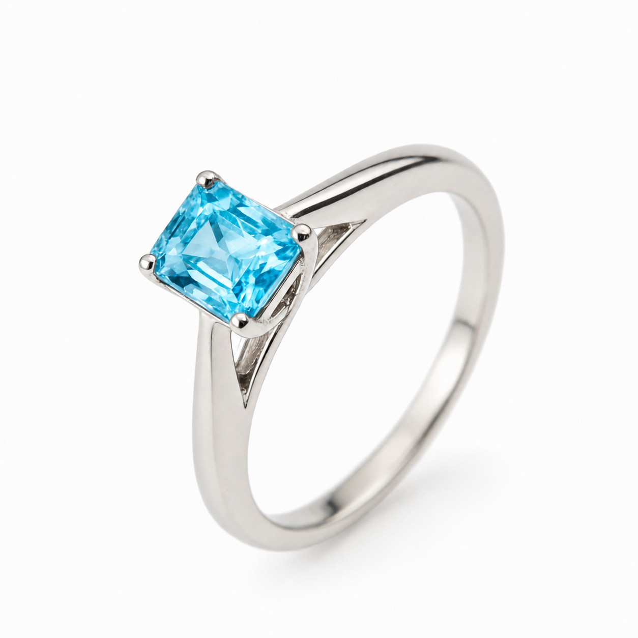 925 Sterling Silver Aquamarine Emerald Cut Ring March Birthstone Gift Women