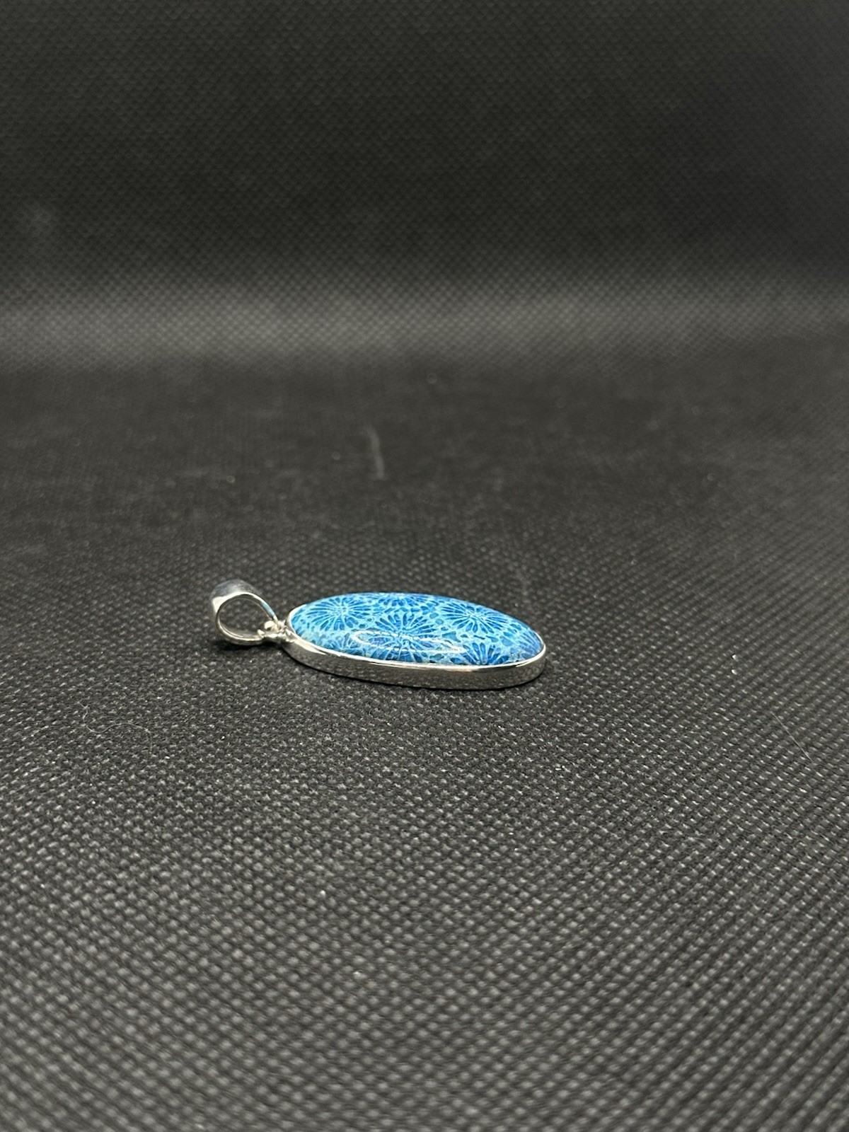 Vintage Blue Treated Indonesian Fossil Coral Protective Sterling Silver Pendant