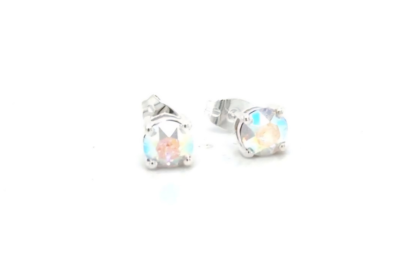 Rainbow Crystal Stud Earrings in Brass Silver-plated 4 Prong Basket