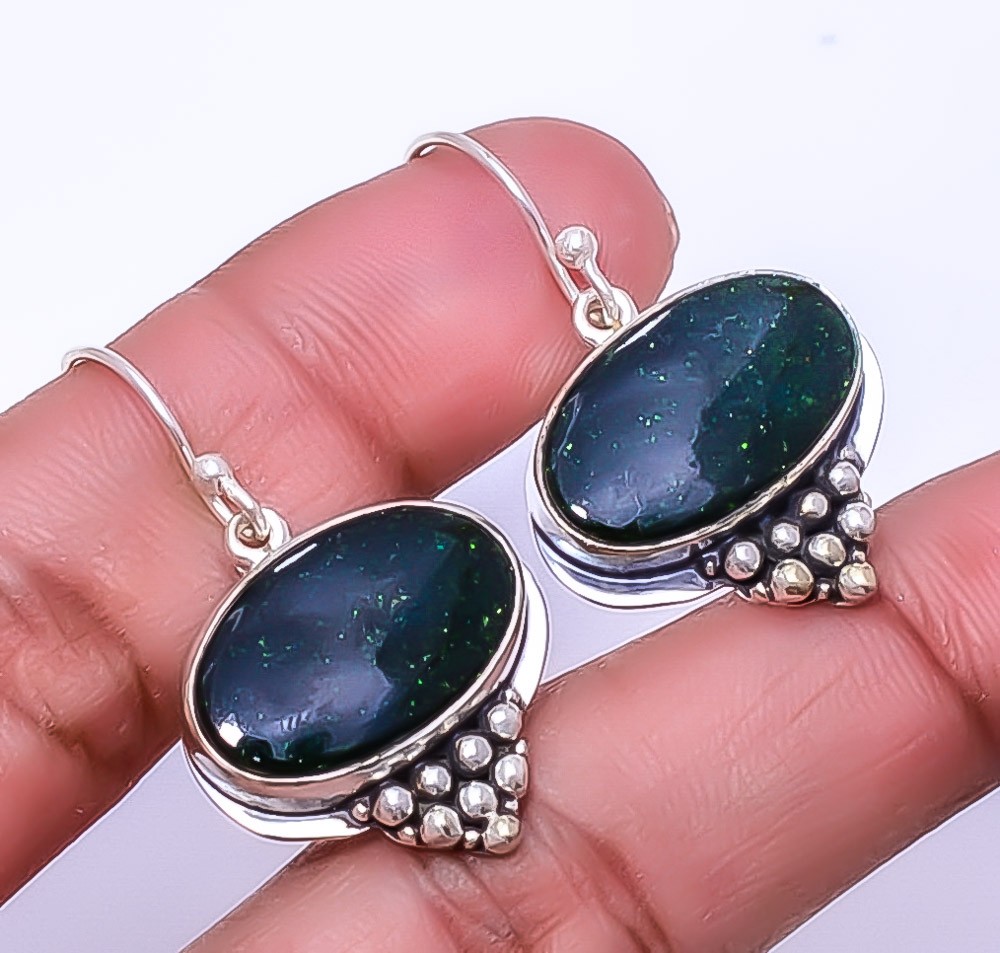Green Sunstone 925 Sterling Silver Jewelry Bali Earring 1.56″ E15 Christmas Gift