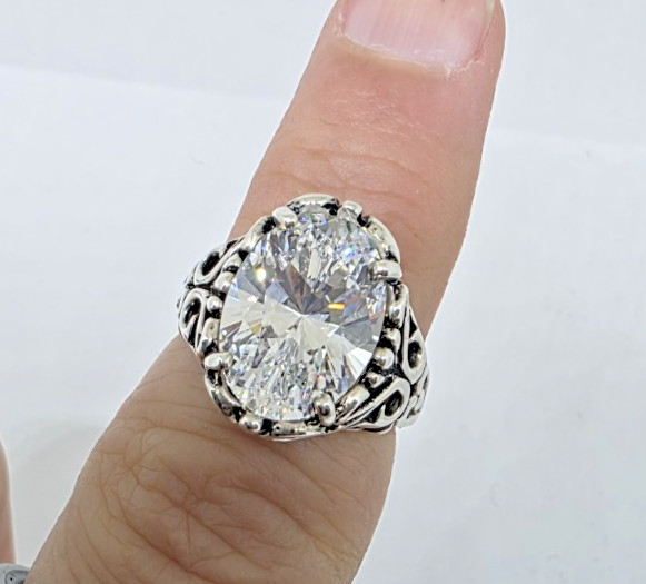 Kabana 925 Silver Ring Size 6 with Large Oval CZ Center