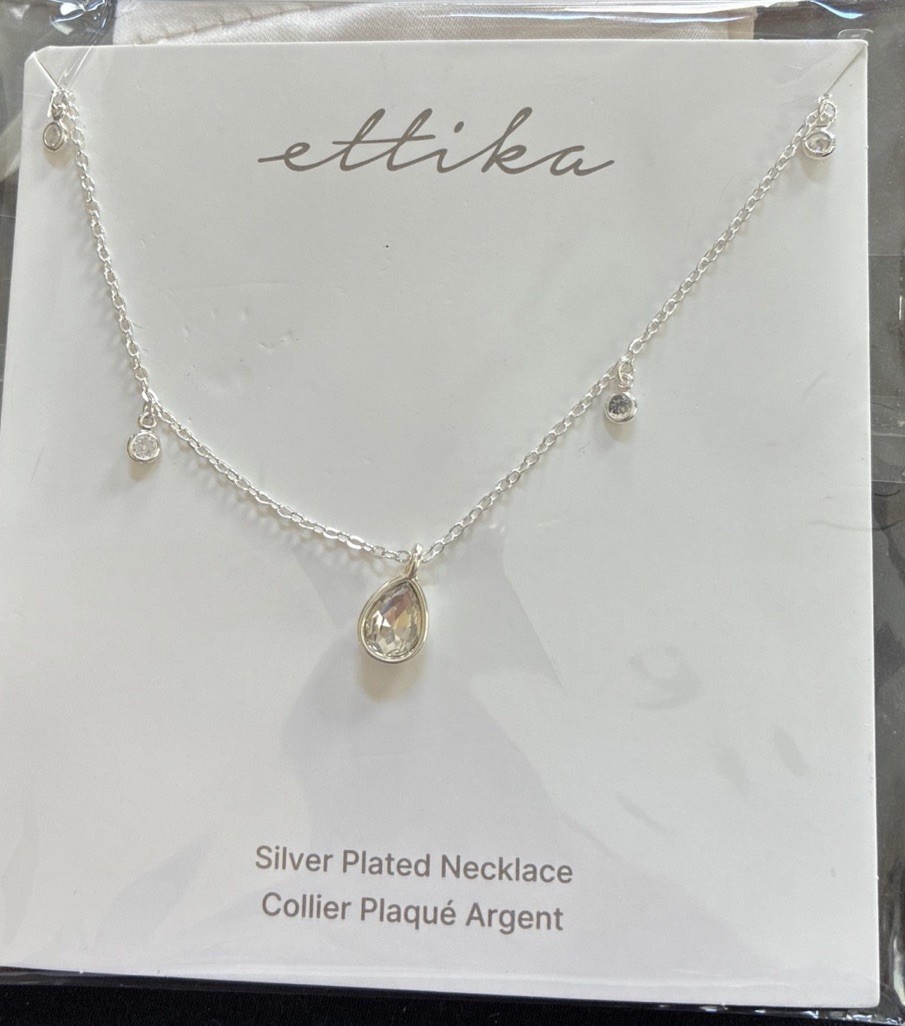 NEW Ettika Dripping in Crystals Drop Necklace, Silver, FabFitFun, Retail $65