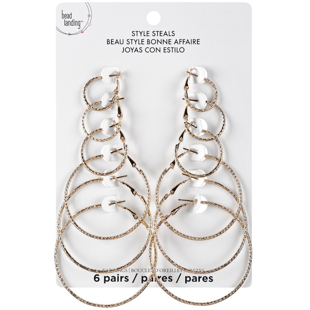 Style Steals GOLD TEXTURED ROUND HOOP EARRINGS By Bead Landing – 6 pairs
