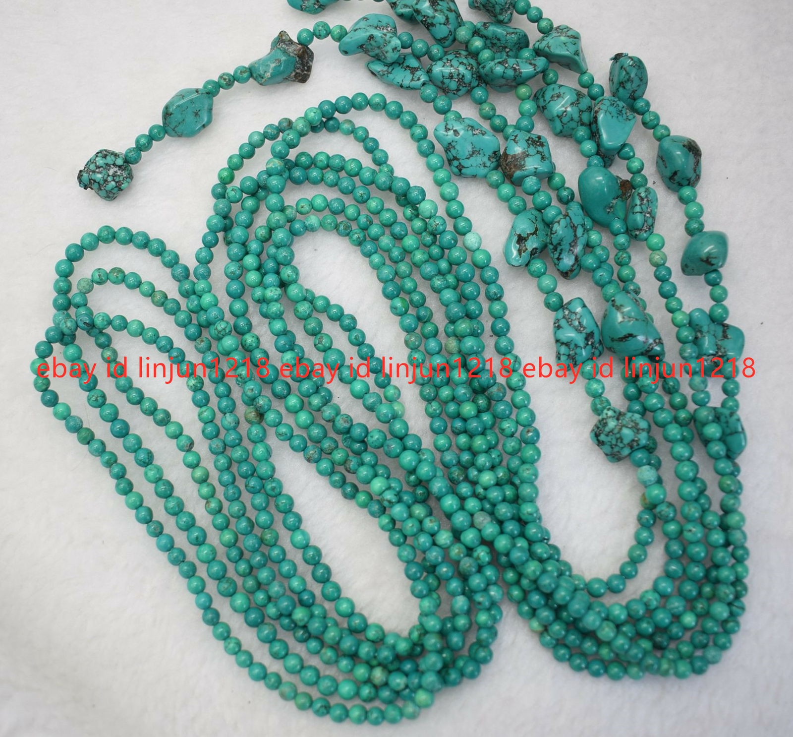New Long Beautiful 3 Strands Natural 4mm Green Turquoise Necklace 50 Inch