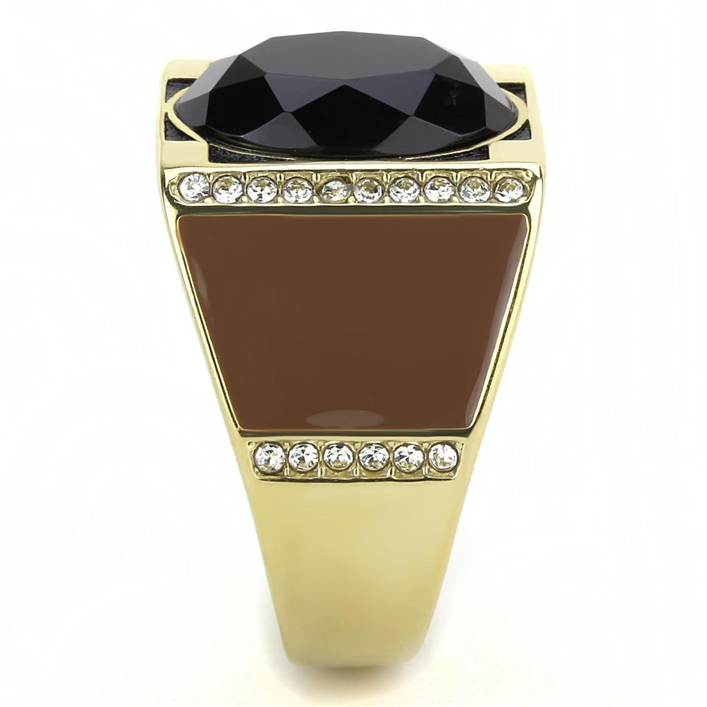 TK3465 – IP Gold(Ion Plating) Stainless Steel Ring with Synthetic Onyx in Jet