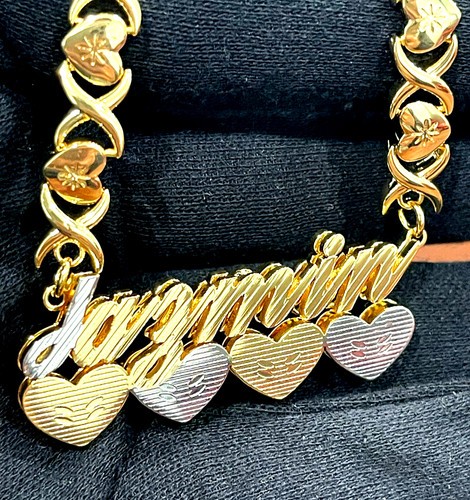 Customized Name Two Color Name Necklace Heart Pendant Stainless Steel XOXO Chain