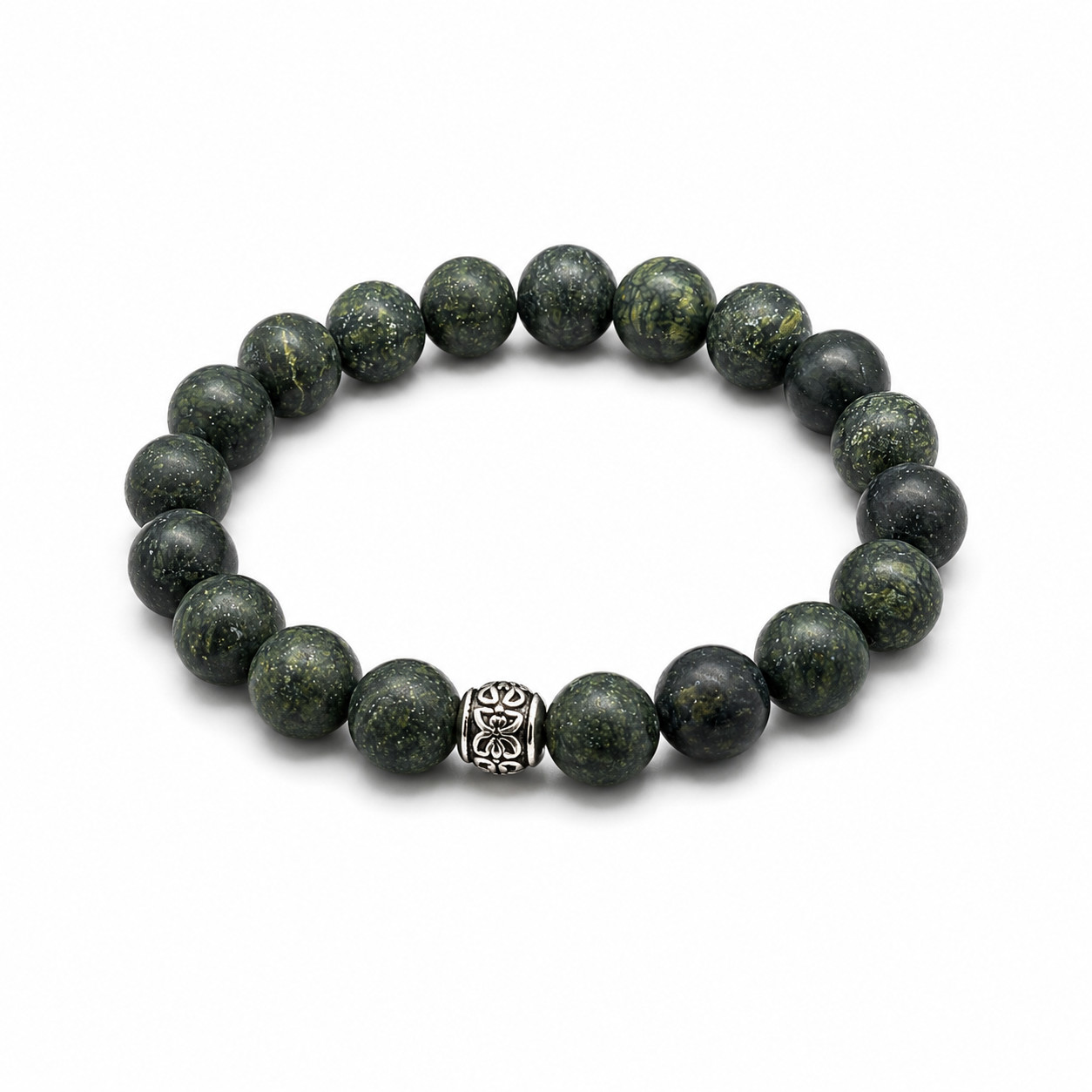 Natural Green Serpentine Bracelet 10mm Gemstone Beaded Stretch Gift