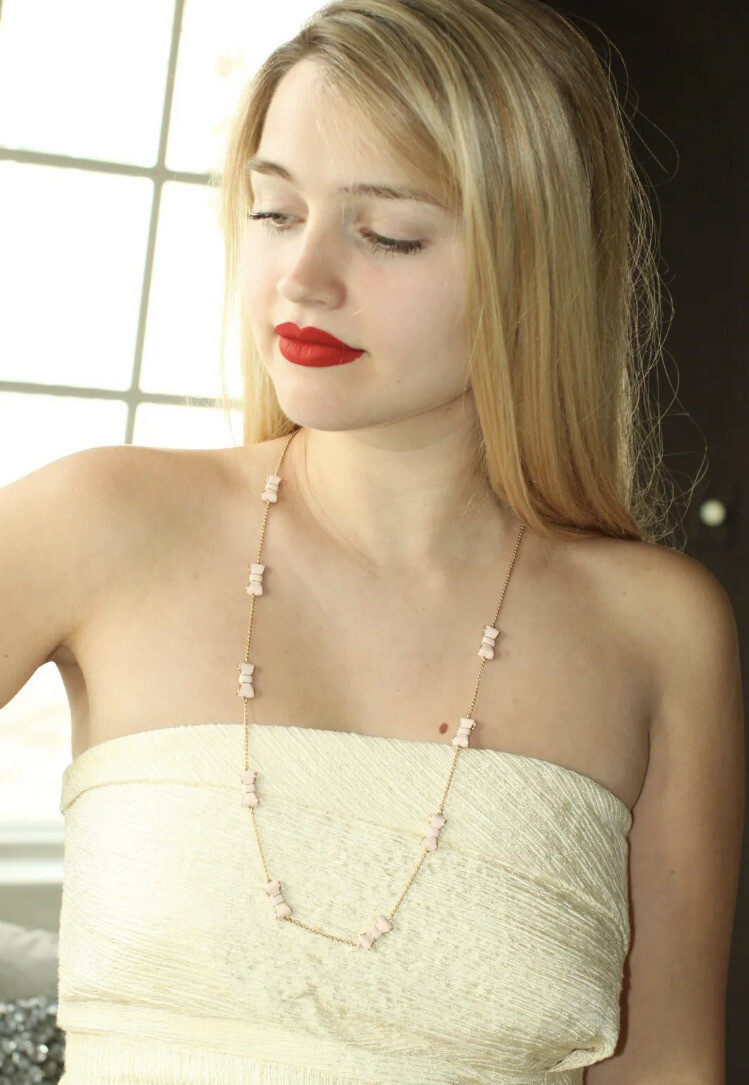 NEW KATE SPADE RARE TAKE A BOW LIGHT PINK 12K GOLD PLATED NECKLACE