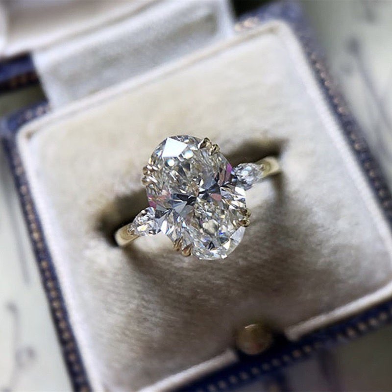 Classic Women 14K Gold Plated Sparkling Oval CZ Band Ring Wedding Engagement