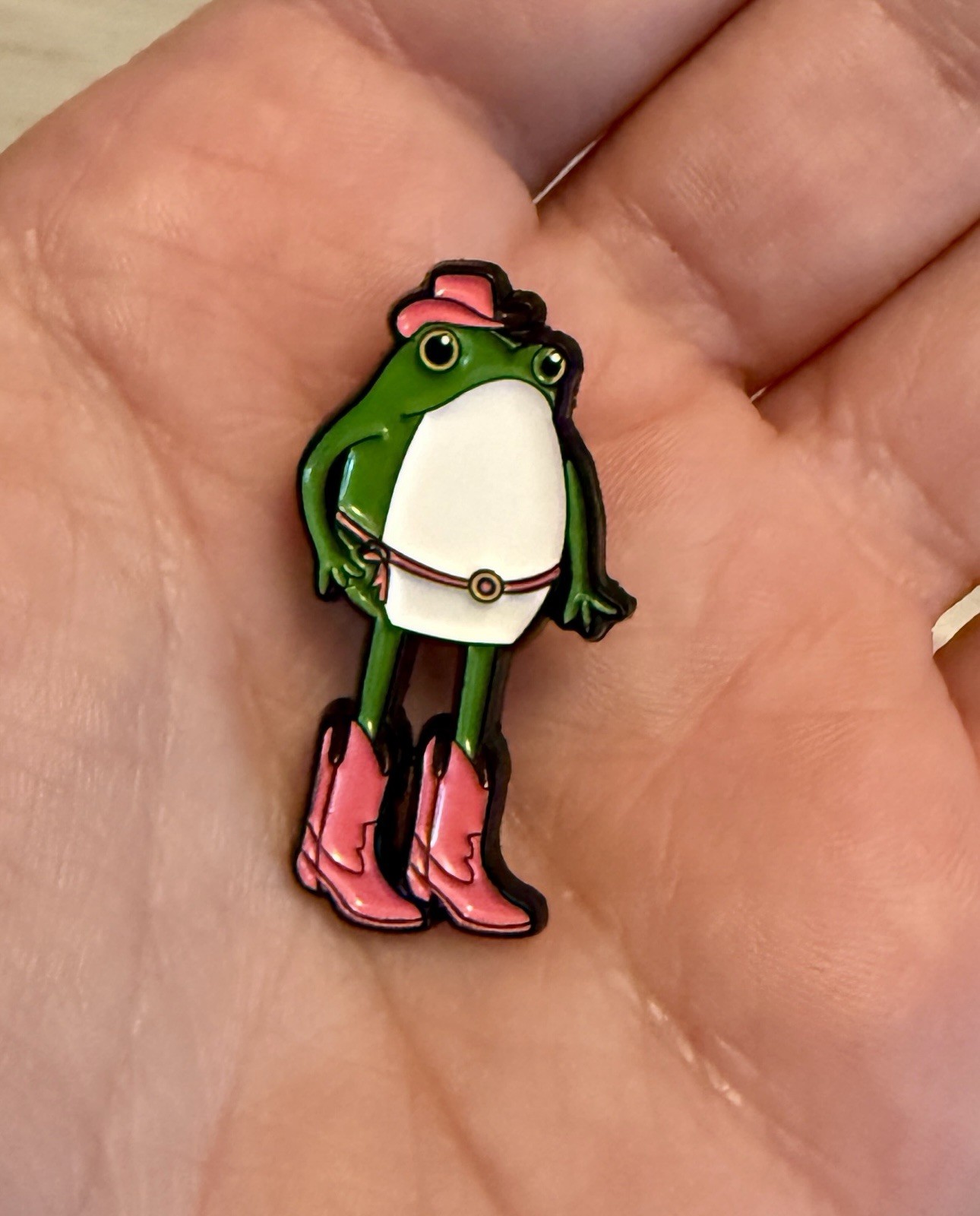 New Small Cowgirl Frog Pin For Caps Clothing Enamel Badge Frog Western Kawaii