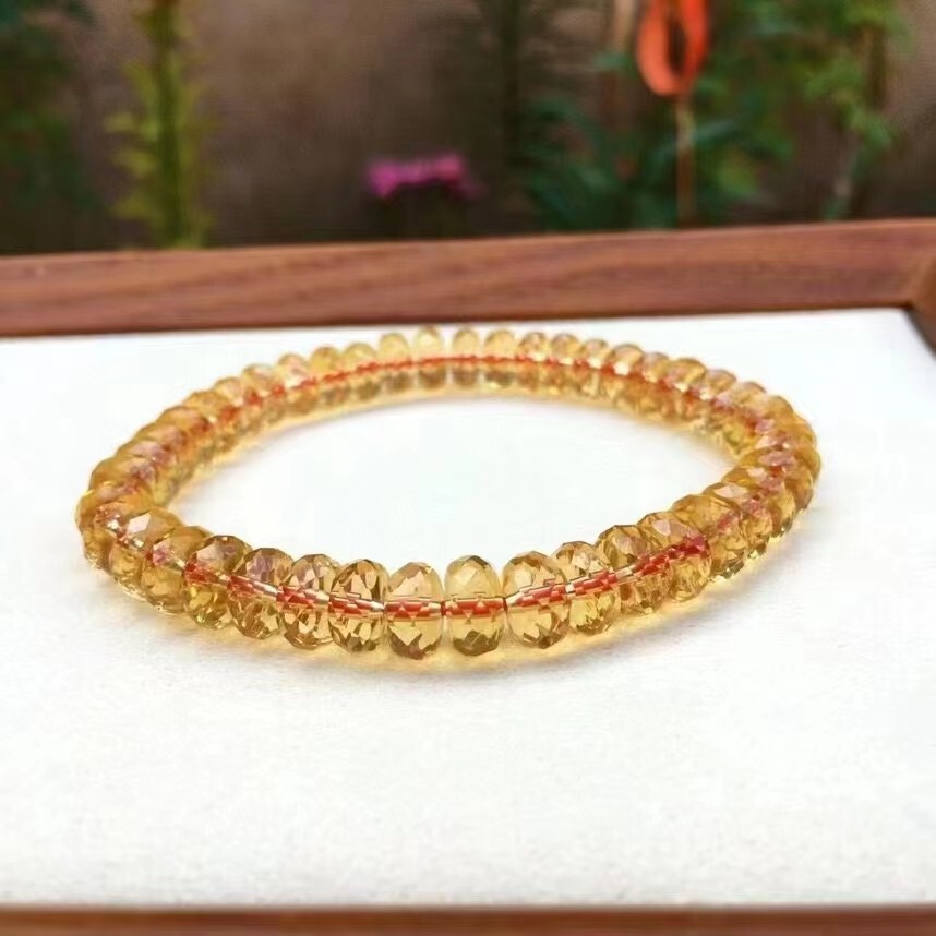 8mm Natural Yellow Citrine Crystal Marquise Faced Beads Bracelet for Adults