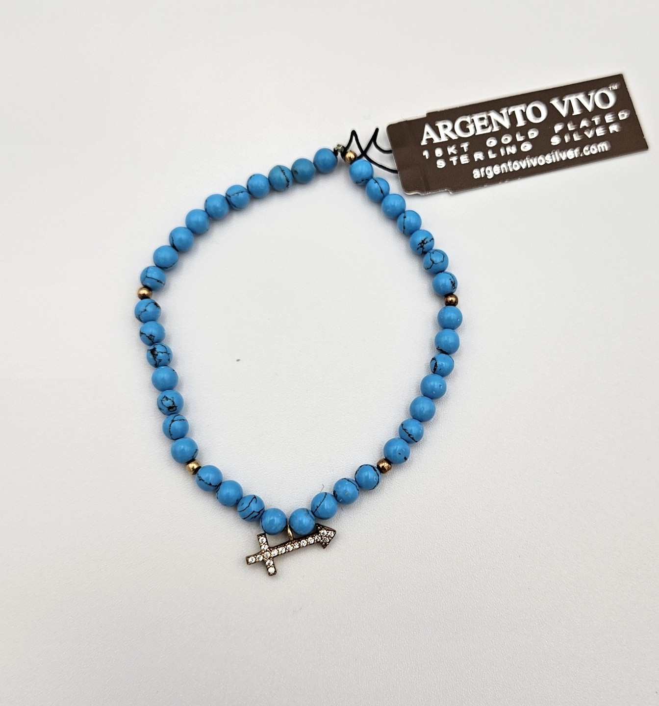 Argento Vivo Stretch Bead Bracelet 18kt Gold Plated Turquoise Arrow