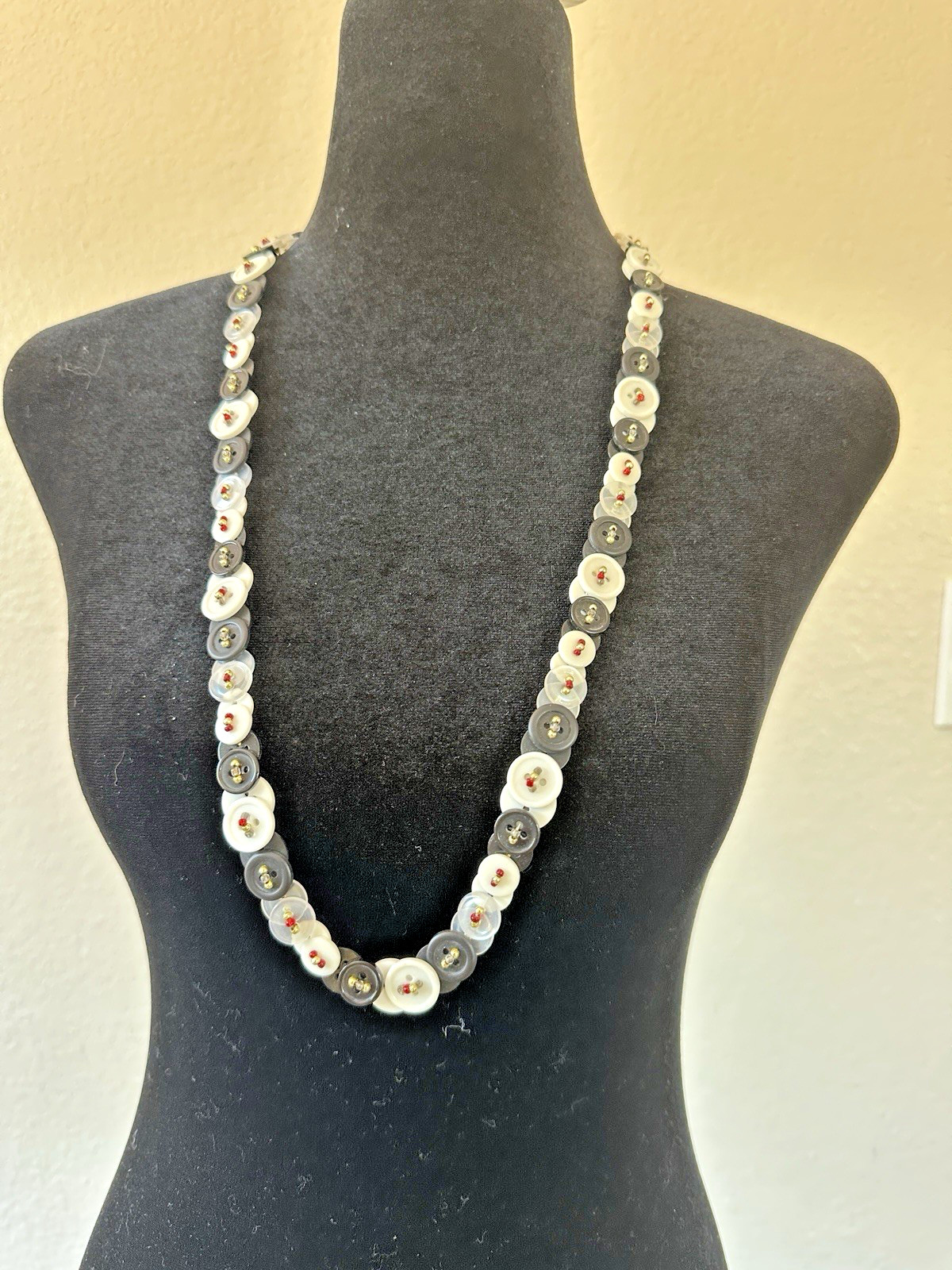 Whimsical Handmade Grey, White and Black Button Necklace