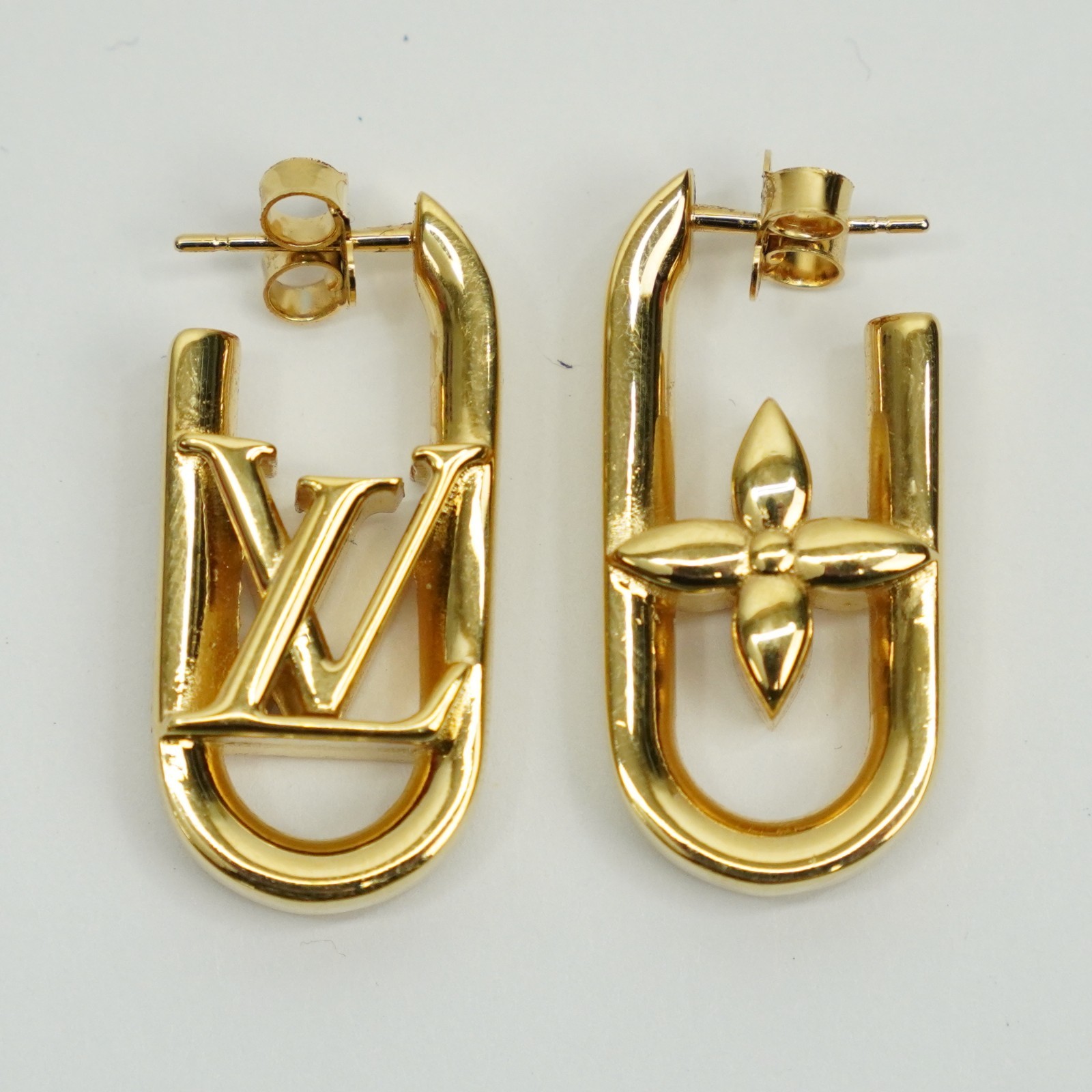 Louis Vuitton M01140 My LV Chain Monogram Flower Brass Link Earrings