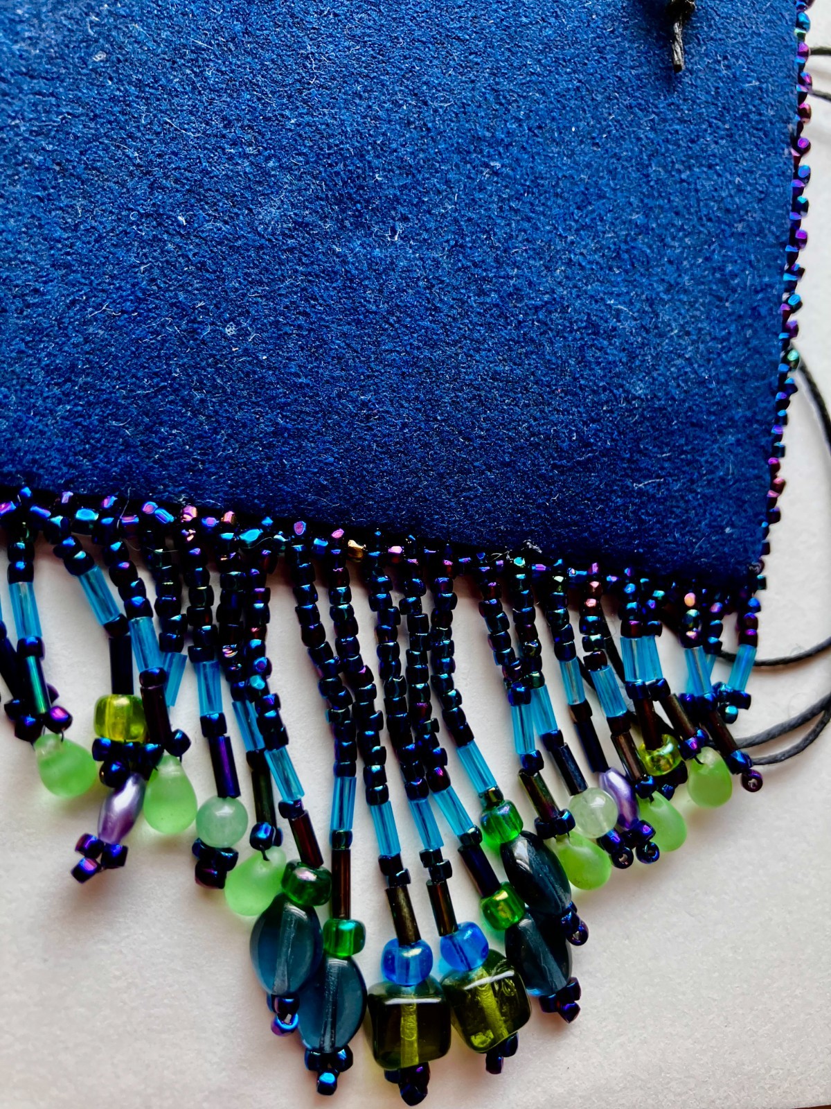 Blue Boho Beaded Pouch Necklace