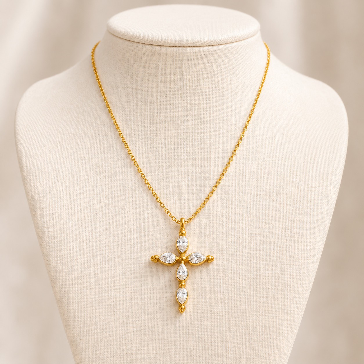 Gold Cross Necklace Women Cubic Zirconia Pendant Stainless Steel PVD Plated Gift
