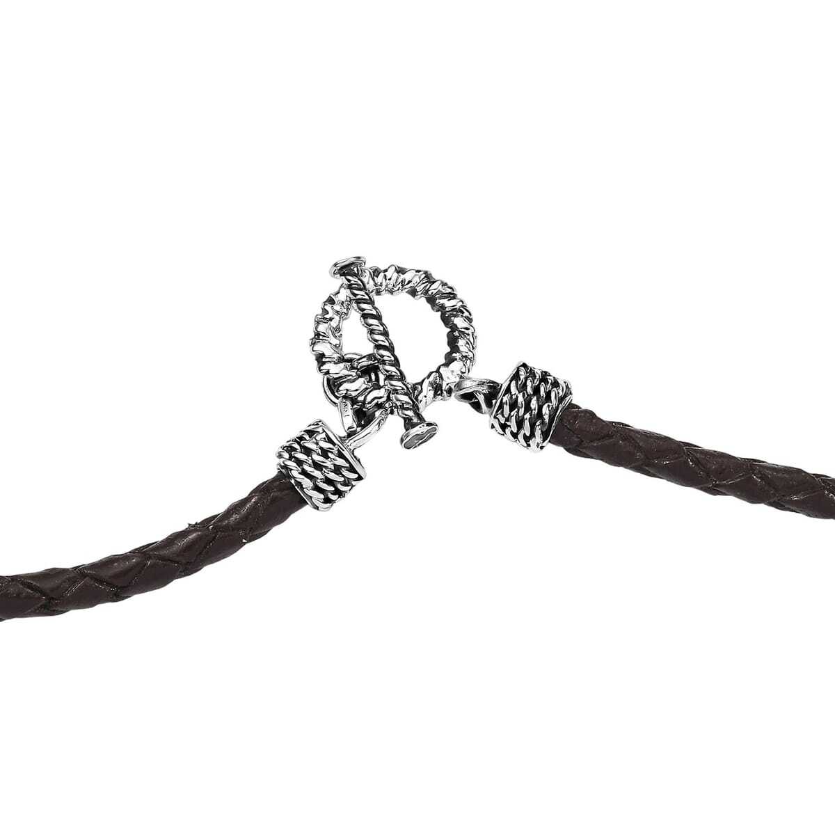 Black Leather Cord Necklace in Black Oxidized Sterling Sliver 18 Inches