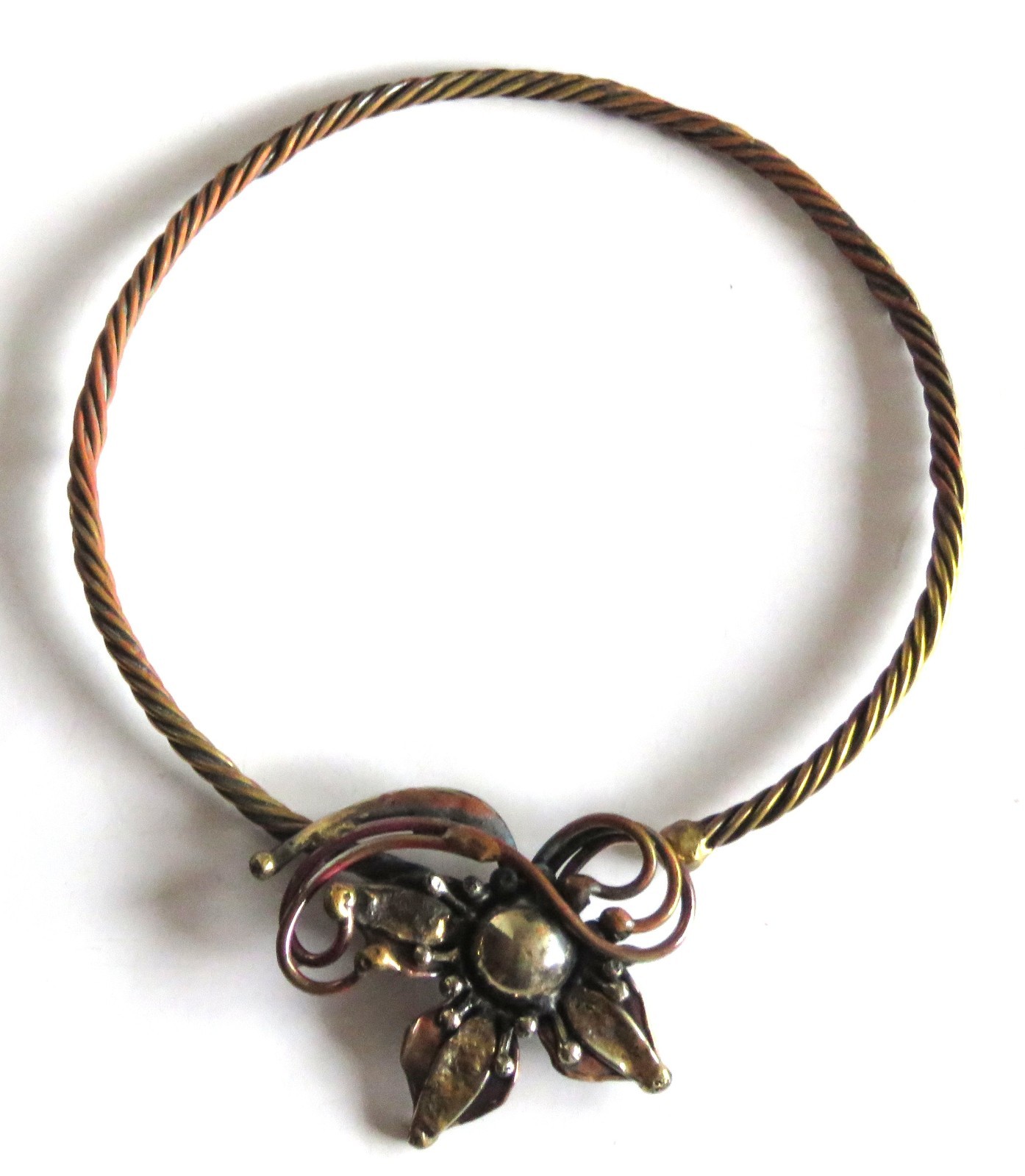 Brutalist Artisan Torque Collar Necklace Asymmetric Floral Centerpiece Vtg
