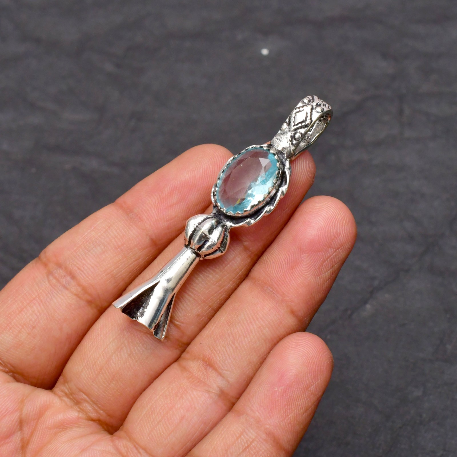 Aquamarine Gemstone 925 Sterling Silver Jewelry Pendant 1-2″