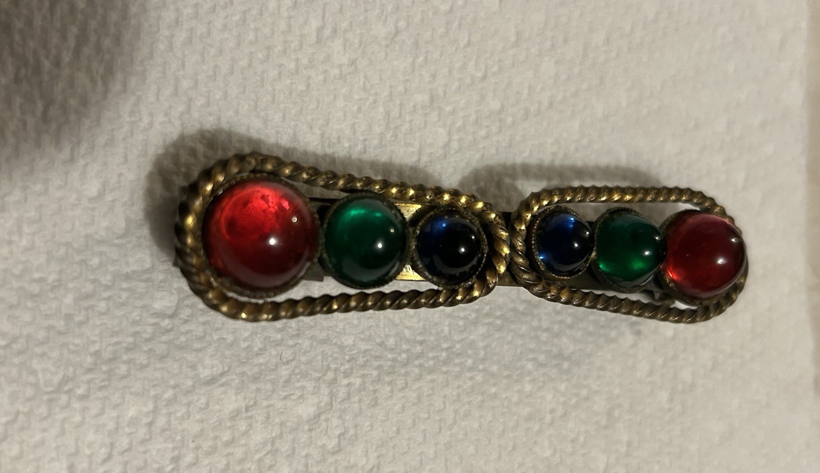 1930s NATTY CREATIONS SCARF CLIP BROOCH CABOCHON GRIPOIX GLASS SETS RARE FIND!