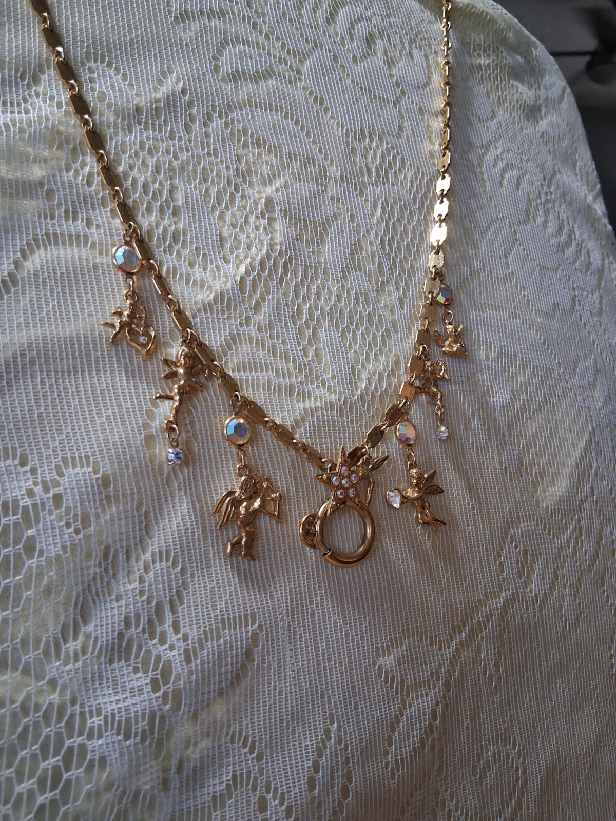 Vintage Kirks Folly Gold Tone Secrets of the Seven Angels Necklace