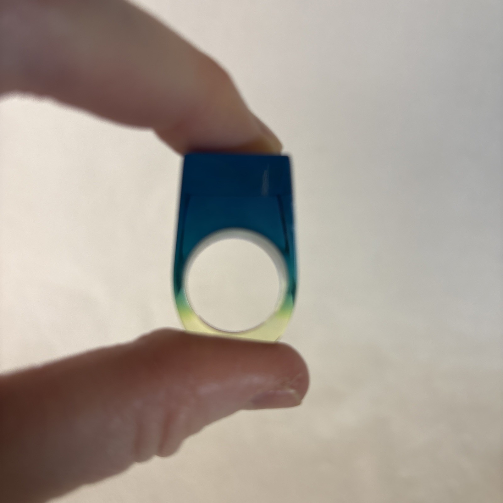 Vintage Resin Lucite Plastic Blue/Green Striped Multicolor Ring MOD Boho Size 6
