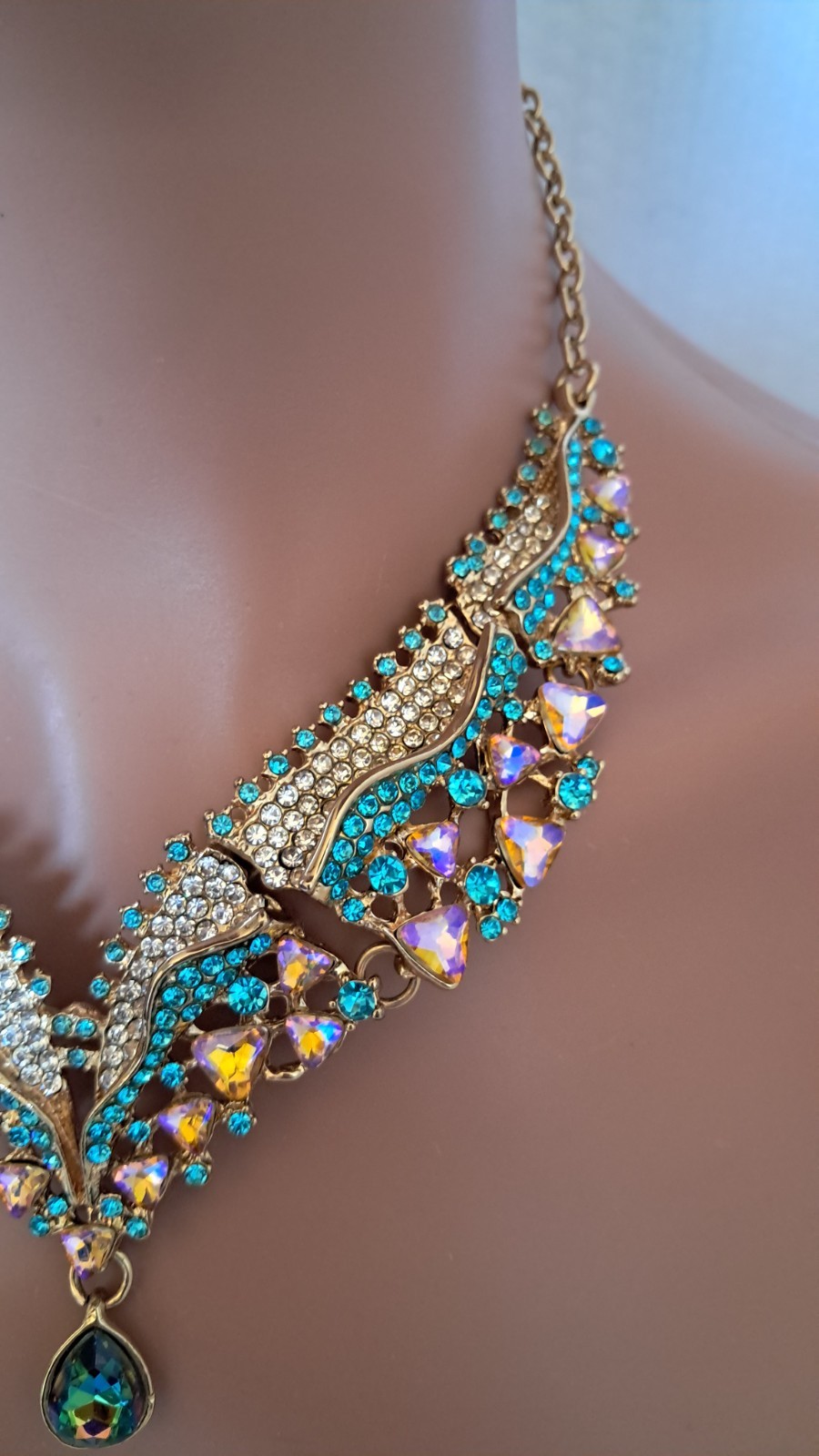 Eye Candy Mermaid Tail Rhinestone Gold Statement Necklace