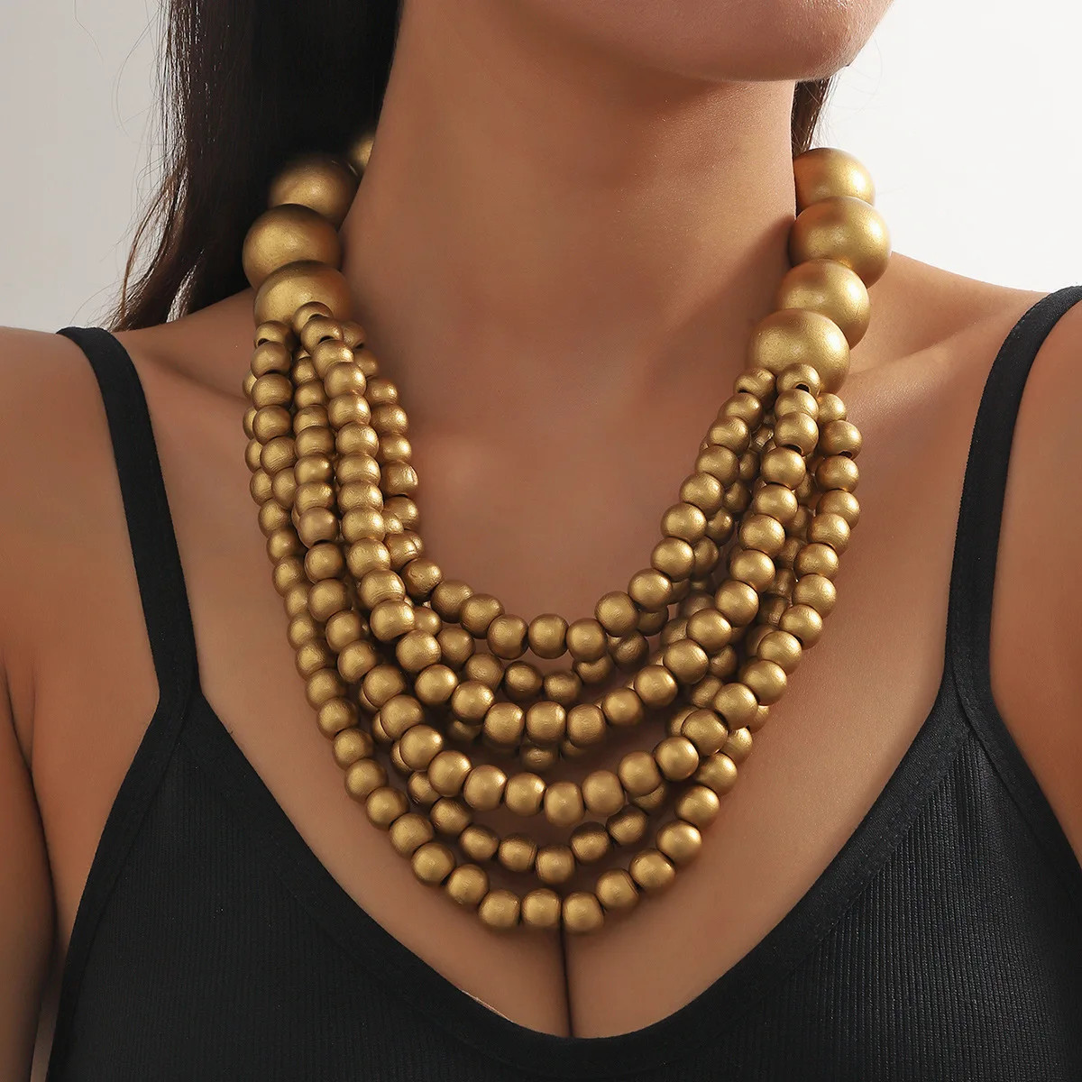 African Style Bohemian Multi-layer Wooden Bead Handmade Beaded Bib Necklace