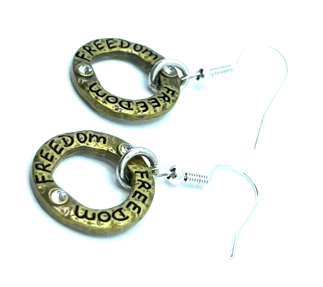 Brighton ART & SOUL Freedom Bronze Hoop Crystals Sayings Gold Custom Earrings