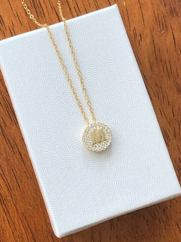 Round Cut Simulated Diamond Stunning Initial M Pendant In 14K Yellow Gold Plated