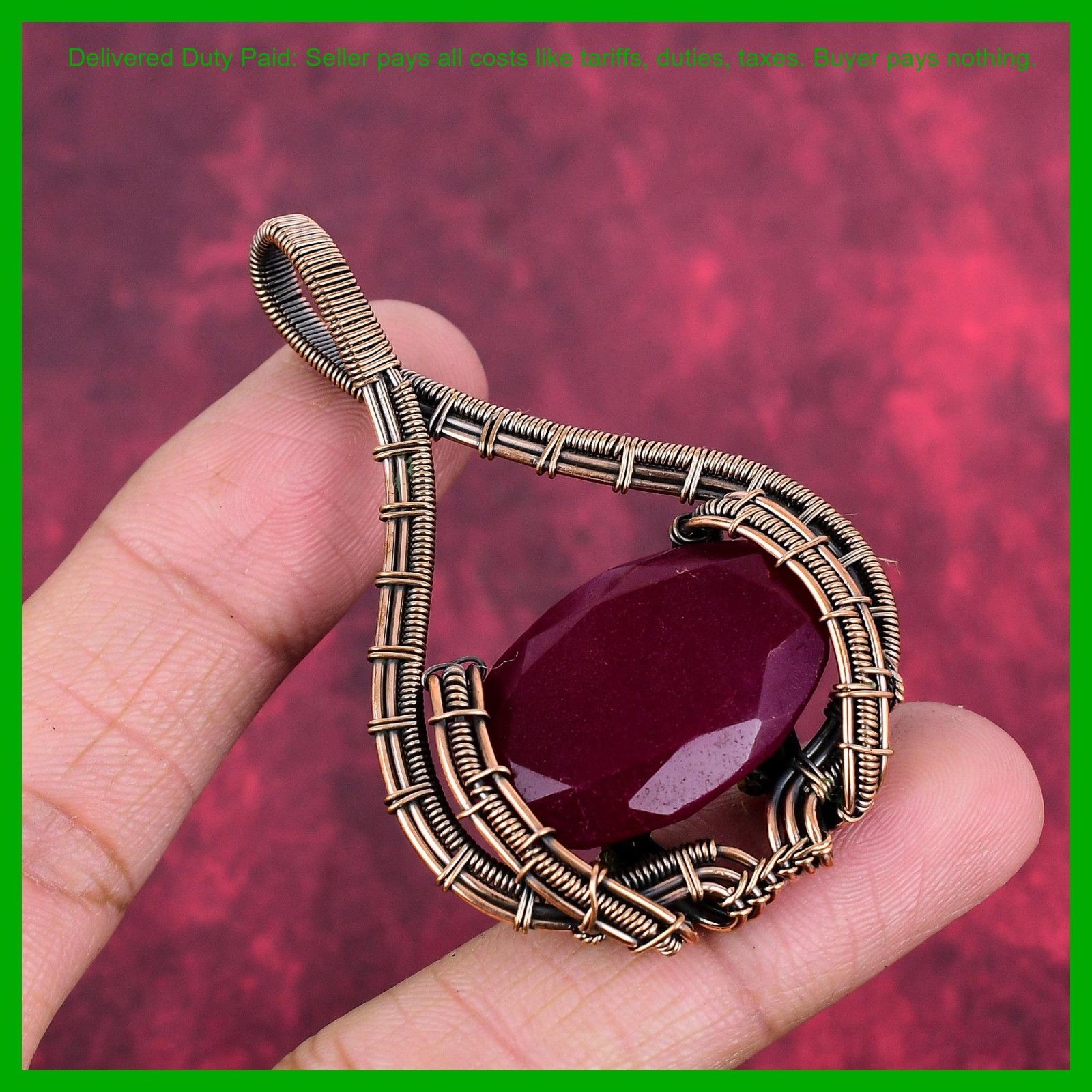 Thanks Giving Day Deal Copper Kashmir Rubi Stone Wire Wrapped Pendant Jewelry