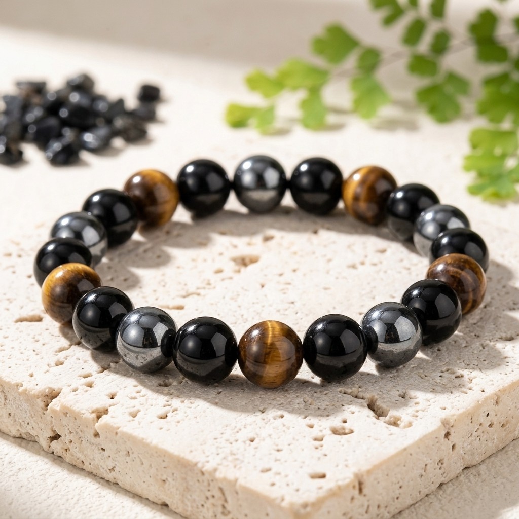 Women’s 8mm Triple Protection Tiger Eye Obsidian Magnetic Healing Bracelet