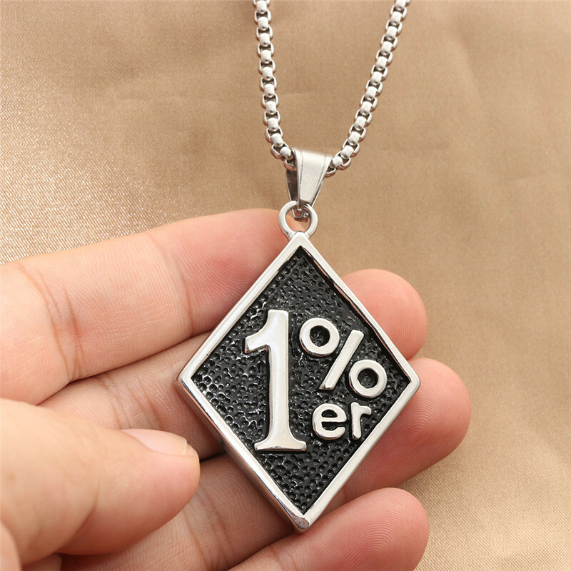 Mens One Percenter 1%er Pendant Necklace Biker Jewelry Stainless Steel Chain 24″