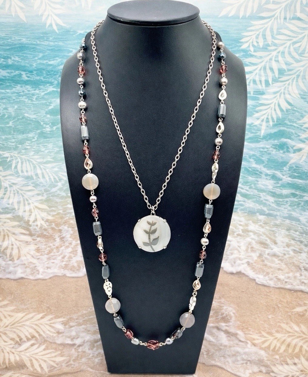 Sigrid Olsen Layered Necklace Set MOP Pendant Coastal Neutral Beaded Jewelry