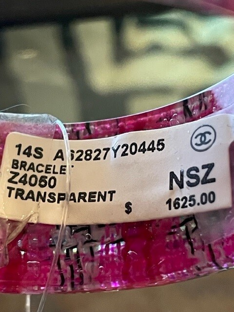 NWT CHANEL 2014 Collection Hot Pink Tweed CC Logo Resin Bracelet Bangle $1,625