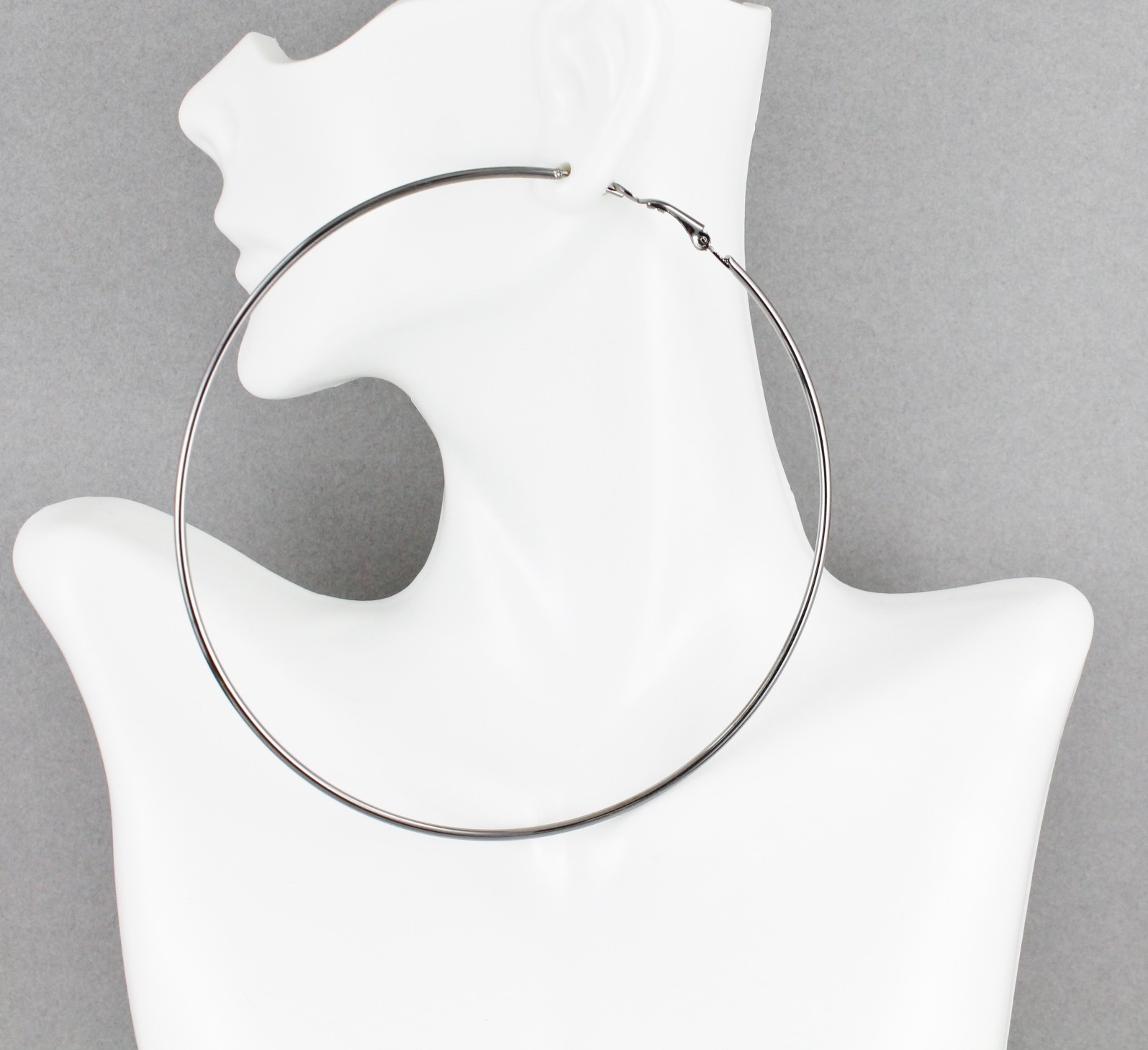 Pewter Grey huge giant 4″ inch wide large big hoops earrings thin 2mm wire hoop