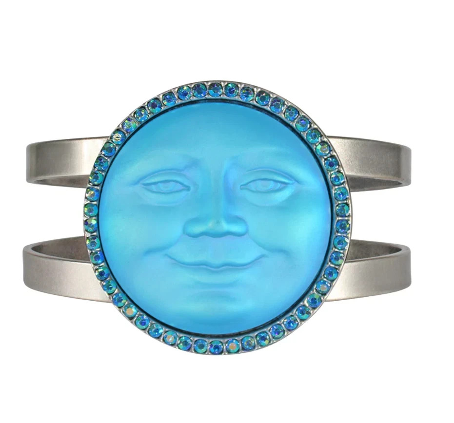 Kirks Folly Glass Seaview Moon 35mm Cuff Bracelet Matte Silver tone Aqua AB