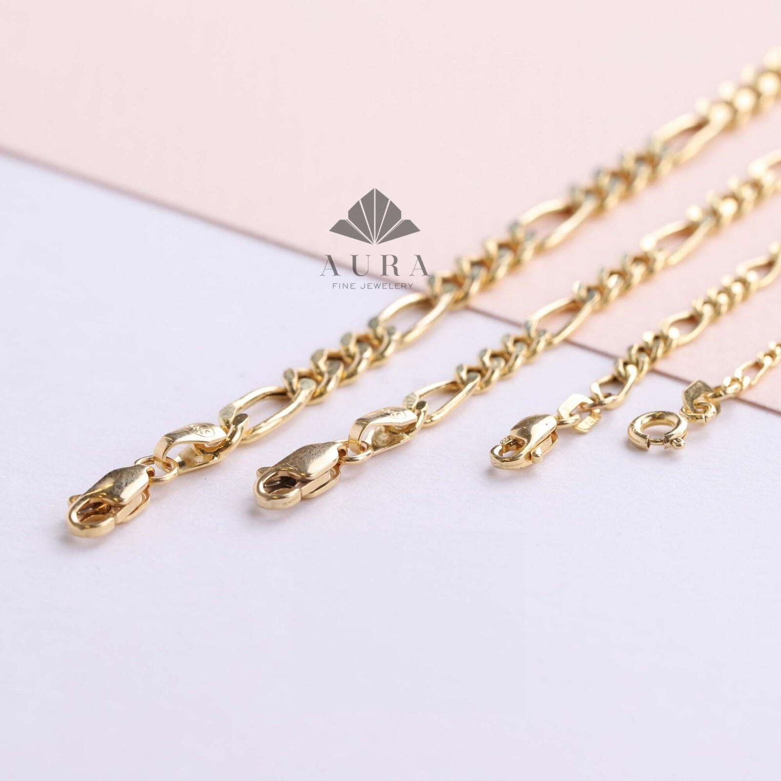14K Gold Figaro Chain Bracelet, 2mm 3mm 4mm 5mm Thick Figaro Bracelet, Man Woman