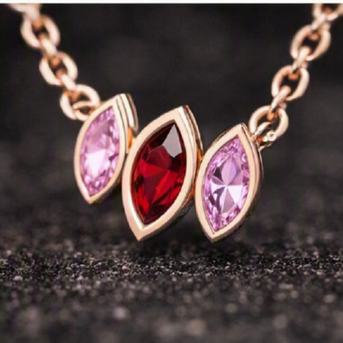 4ct Marquise Simulated Red Ruby/Pink Sapphire Necklace Elegant Rose Gold Finish
