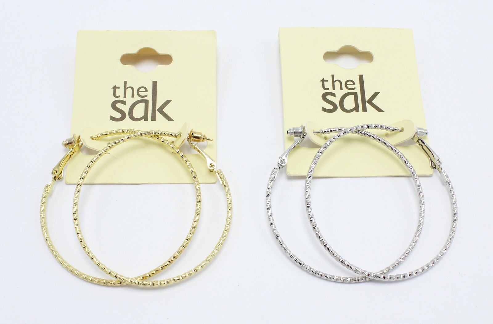 New Pair of High Quality Textured Gold & Silver Hoop Earrings by The Sak #E1332