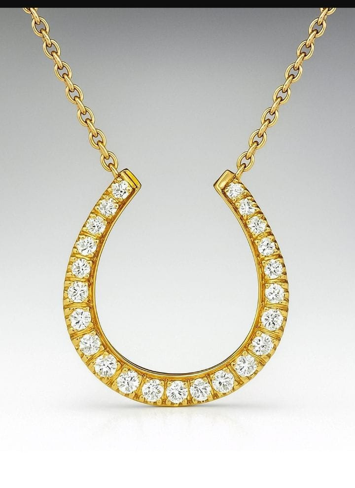 2.0CT Round Cut Mossanite Diamond Horseshoe Chain Pendant 14K Yellow Gold Plated
