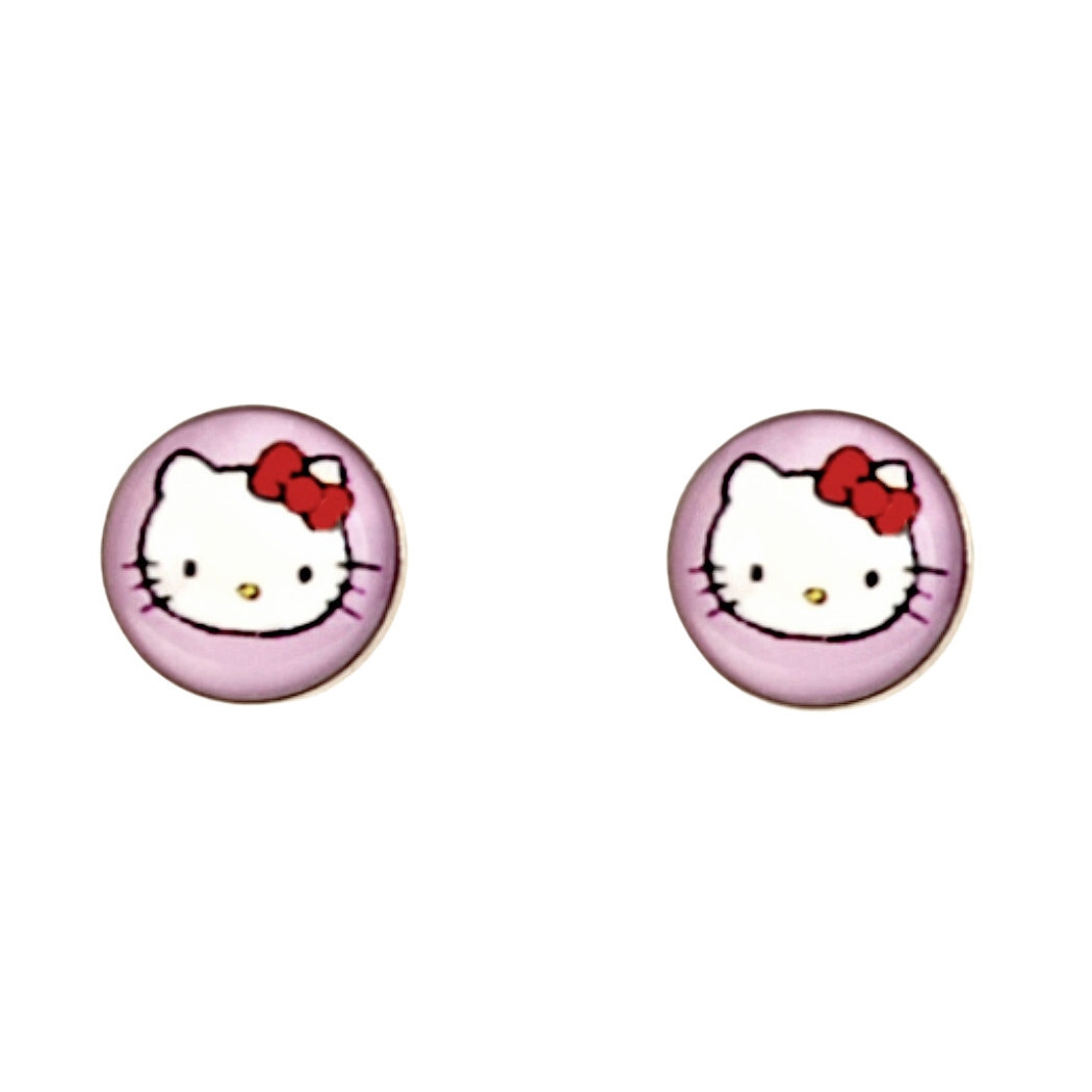 STAINLESS STEEL POST EARRINGS HELLO KITTY 8mm Pink Cute Girls Tiny Pair Stud NEW